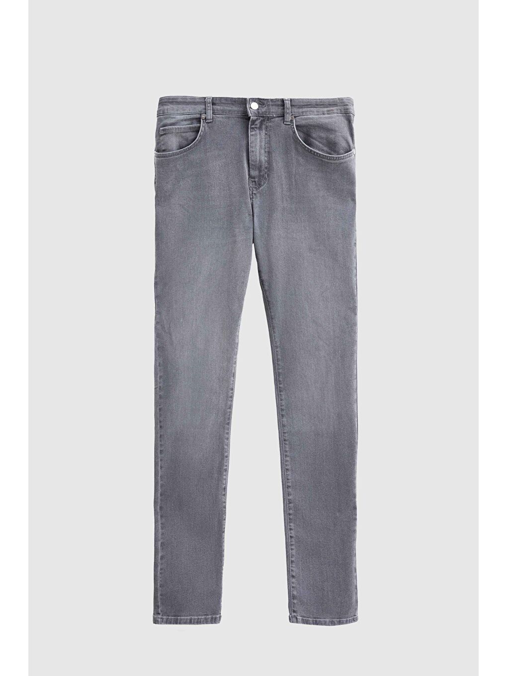 Slim Fit Gri Düz Jean Beş Cepli Elastanlı Yıkamalı Denim Pantolon-4