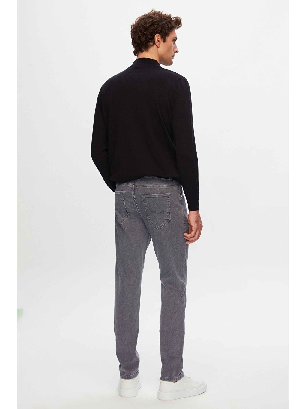 Slim Fit Gri Düz Jean Beş Cepli Elastanlı Yıkamalı Denim Pantolon-5