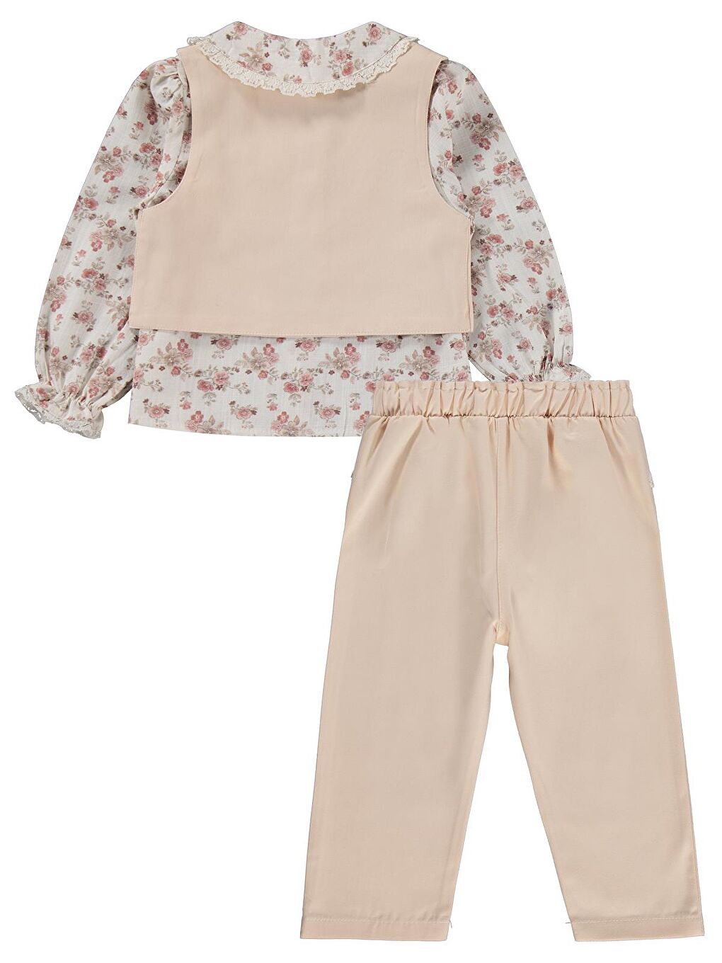 Civil Girls Yelek Pantolon Çiçekli Gömlek 3 Lü 2-5 Yaş Takım - Bej 2-3 Yaş-1