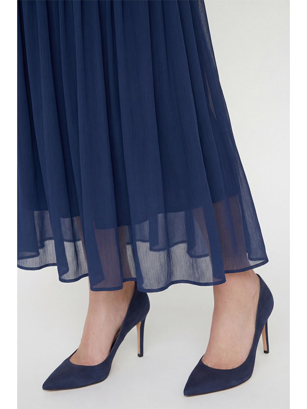 Kadın Lacivert Kemerli Midi Abiye Elbise-3