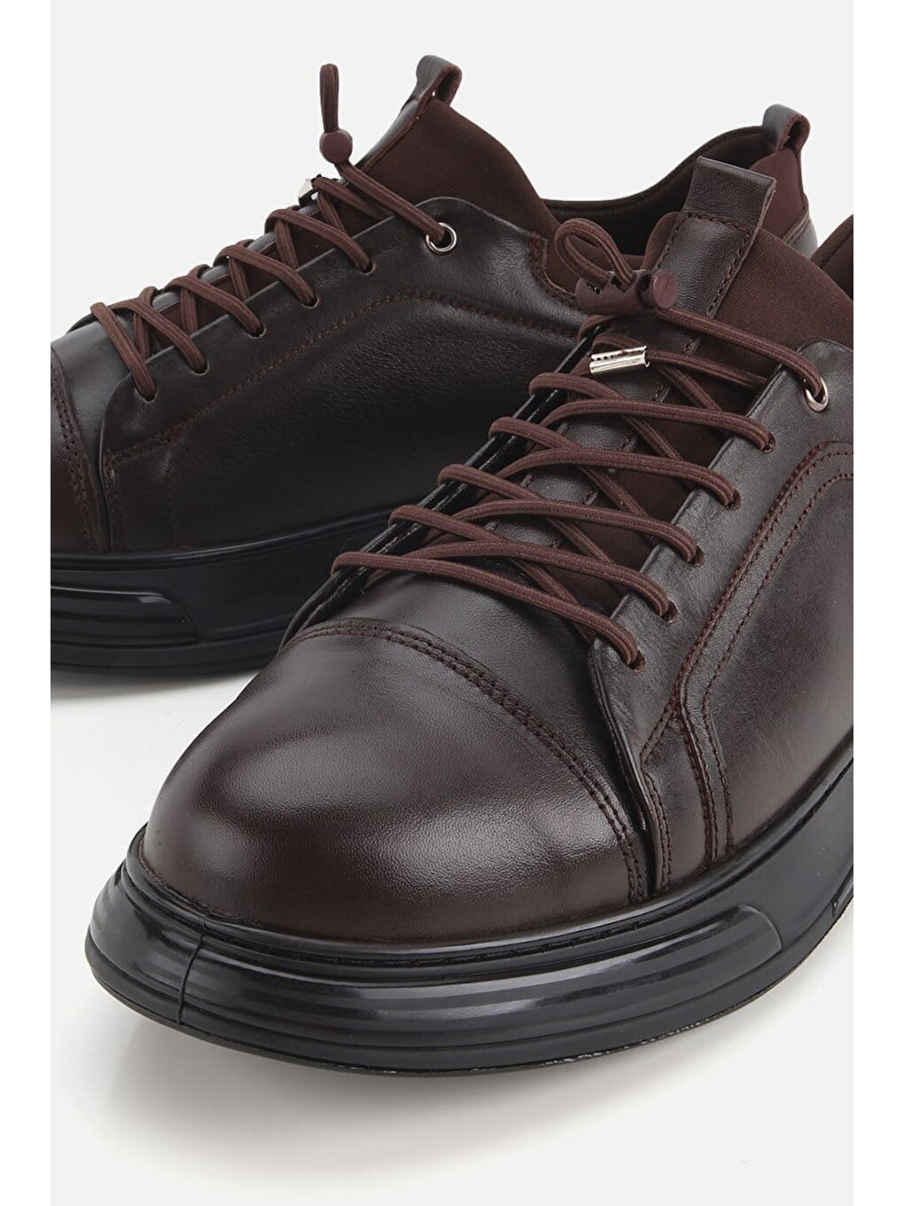 Erkek Kahverengi Deri Bağcıklı Kalın Tabanlı Sneaker-2