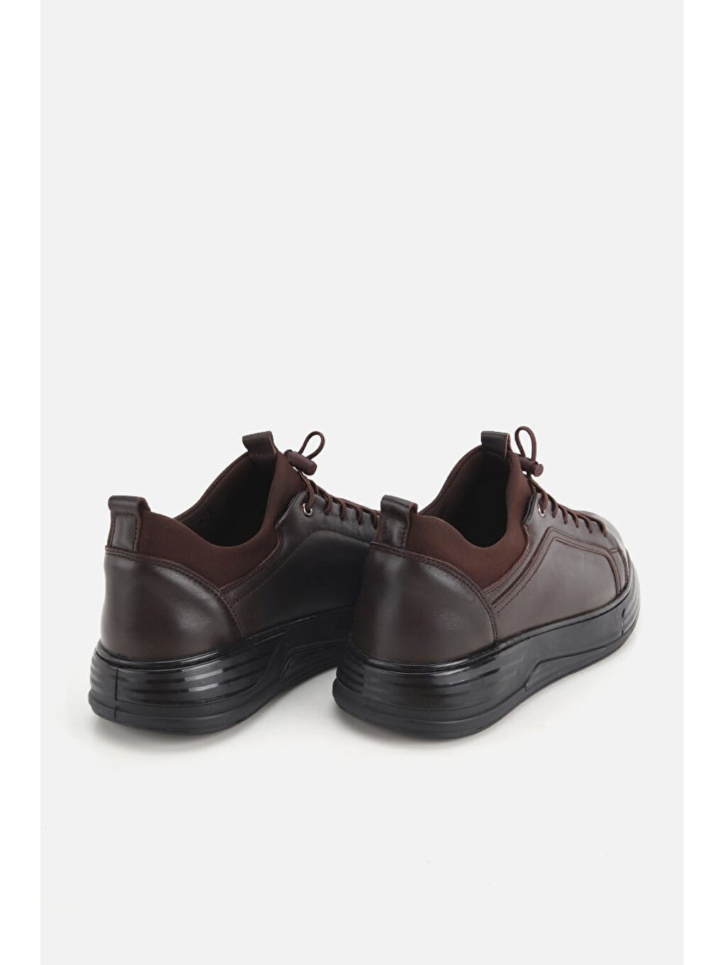 Erkek Kahverengi Deri Bağcıklı Kalın Tabanlı Sneaker-3