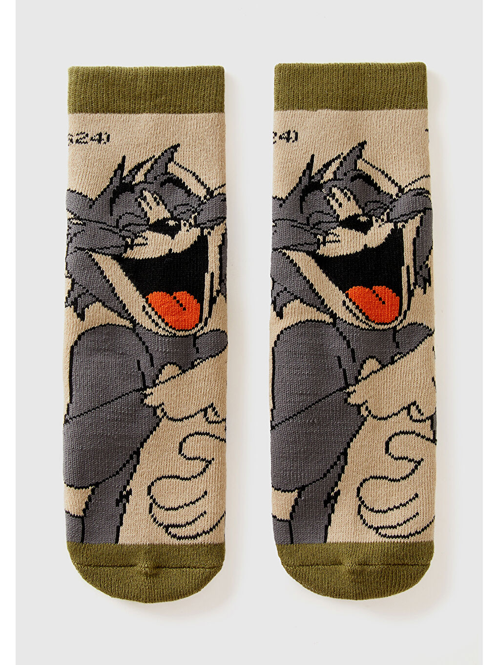 Erkek Çocuk Haki Tom ve Jerry Baskılı Uzun Soket Çorap