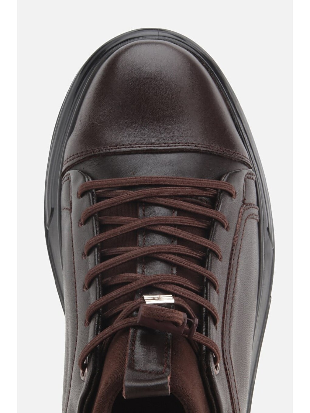 Erkek Kahverengi Deri Bağcıklı Kalın Tabanlı Sneaker-4