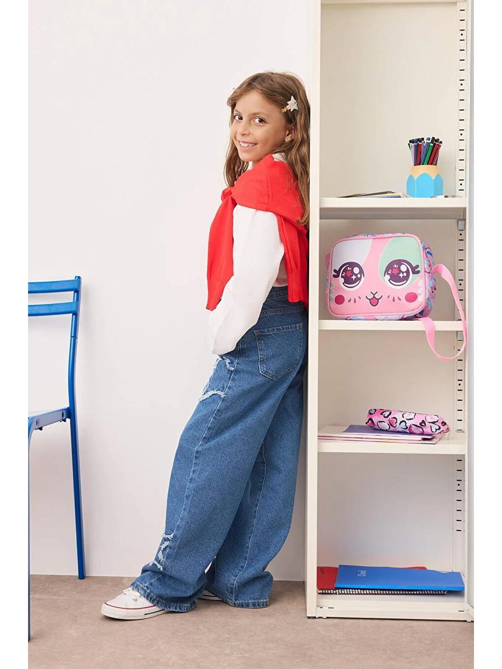 Kız Çocuk Mavi Galaksi Yıldızlı Denim Jean Pantolon 5-15 YAŞ-1