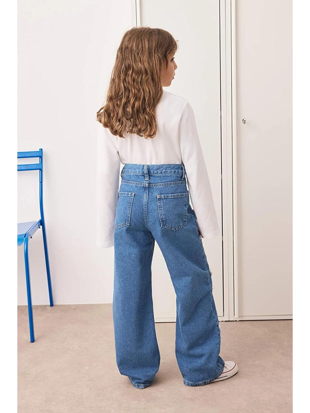 Kız Çocuk Mavi Galaksi Yıldızlı Denim Jean Pantolon 5-15 YAŞ-2