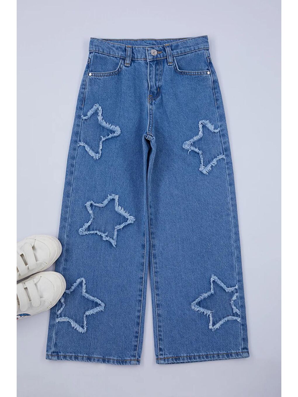 Kız Çocuk Mavi Galaksi Yıldızlı Denim Jean Pantolon 5-15 YAŞ-3