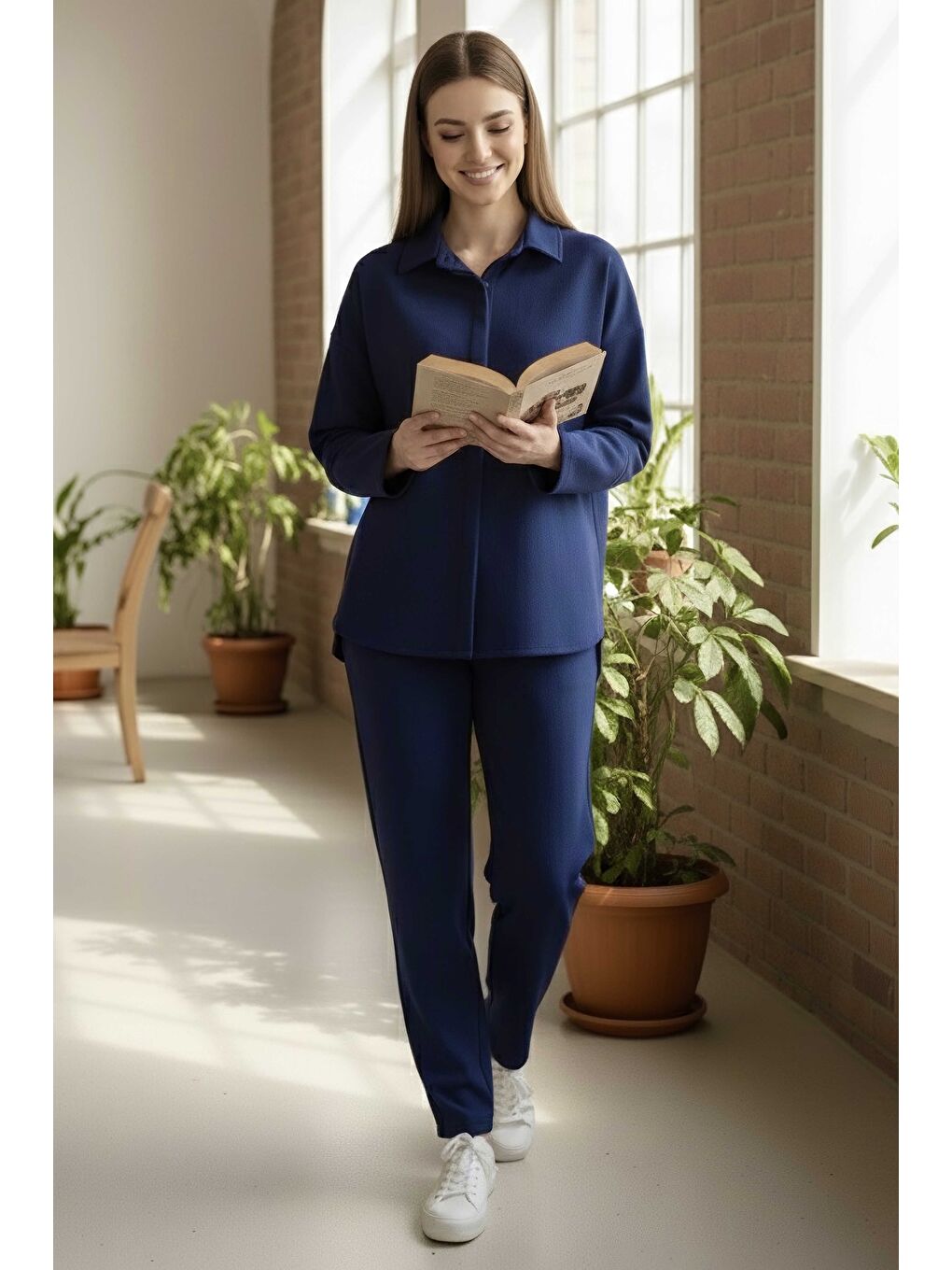 Geniş Kollu Modaal İkili Takım Lacivert - 28059-LACIVERT