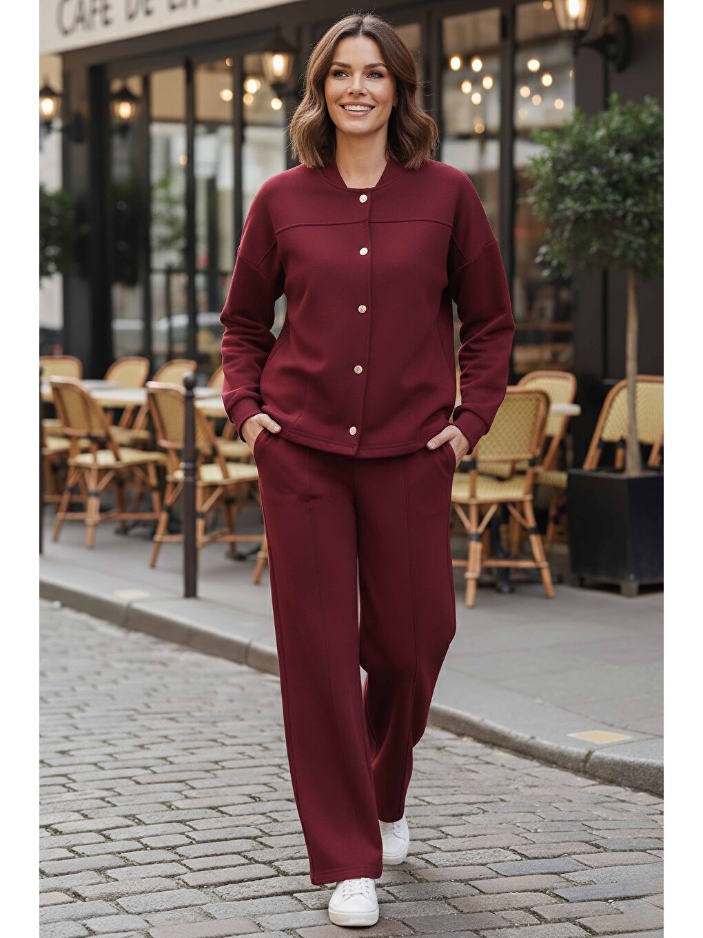 Çıtçıtlı Modaal İkili Takım Bordo - 28061-BORDO-1