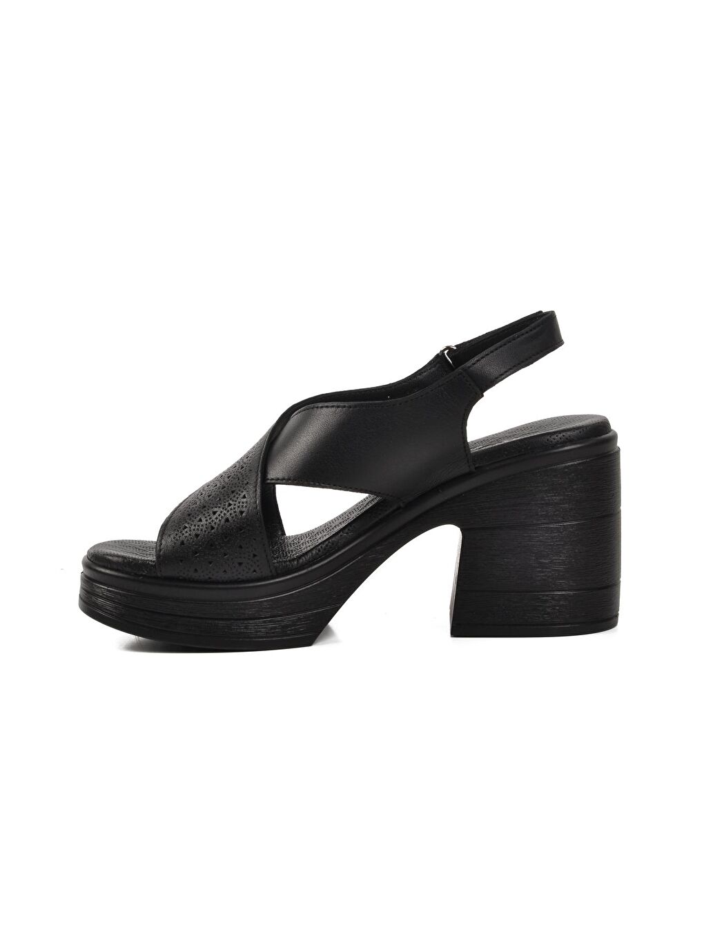 Siyah Hakiki Deri Kadın Topuklu Sandalet 523001-1