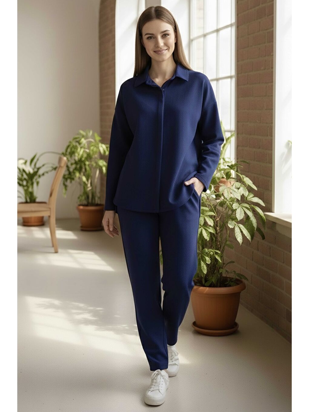 Geniş Kollu Modaal İkili Takım Lacivert - 28059-LACIVERT-1