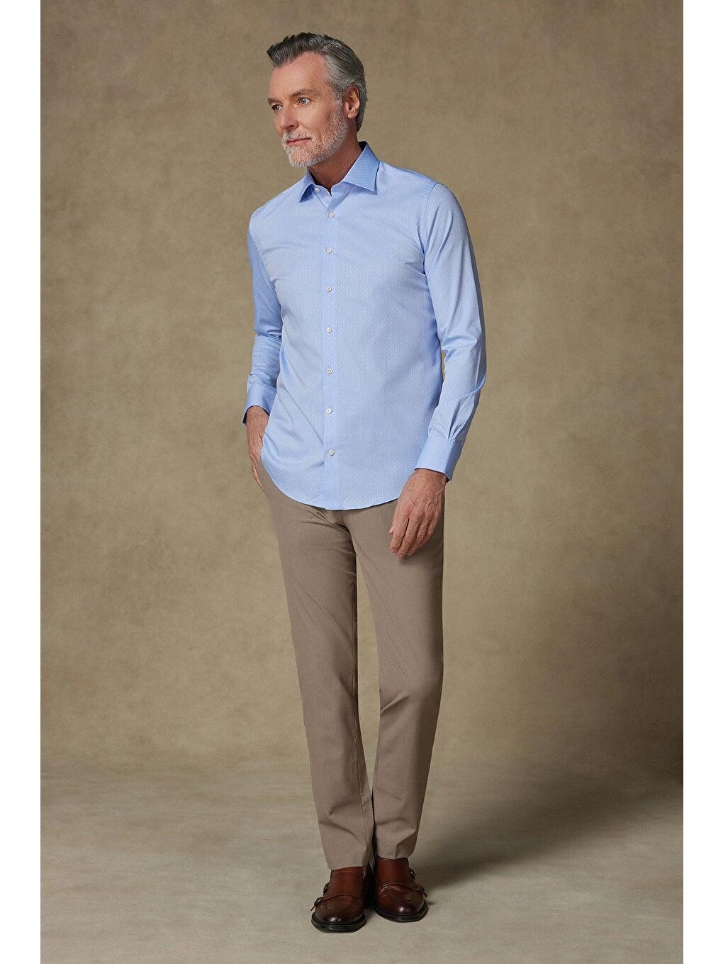 Donatello Jakar Pamuklu Slim Fit Açık Mavi Klasik Yaka Erkek Desenli %100 Pamuk Gömlek-2