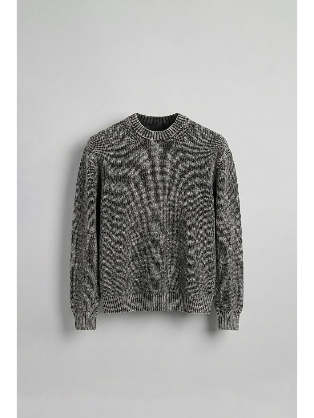 Erkek Oversize Yıkamalı Ağır Premium Kazak Siyah