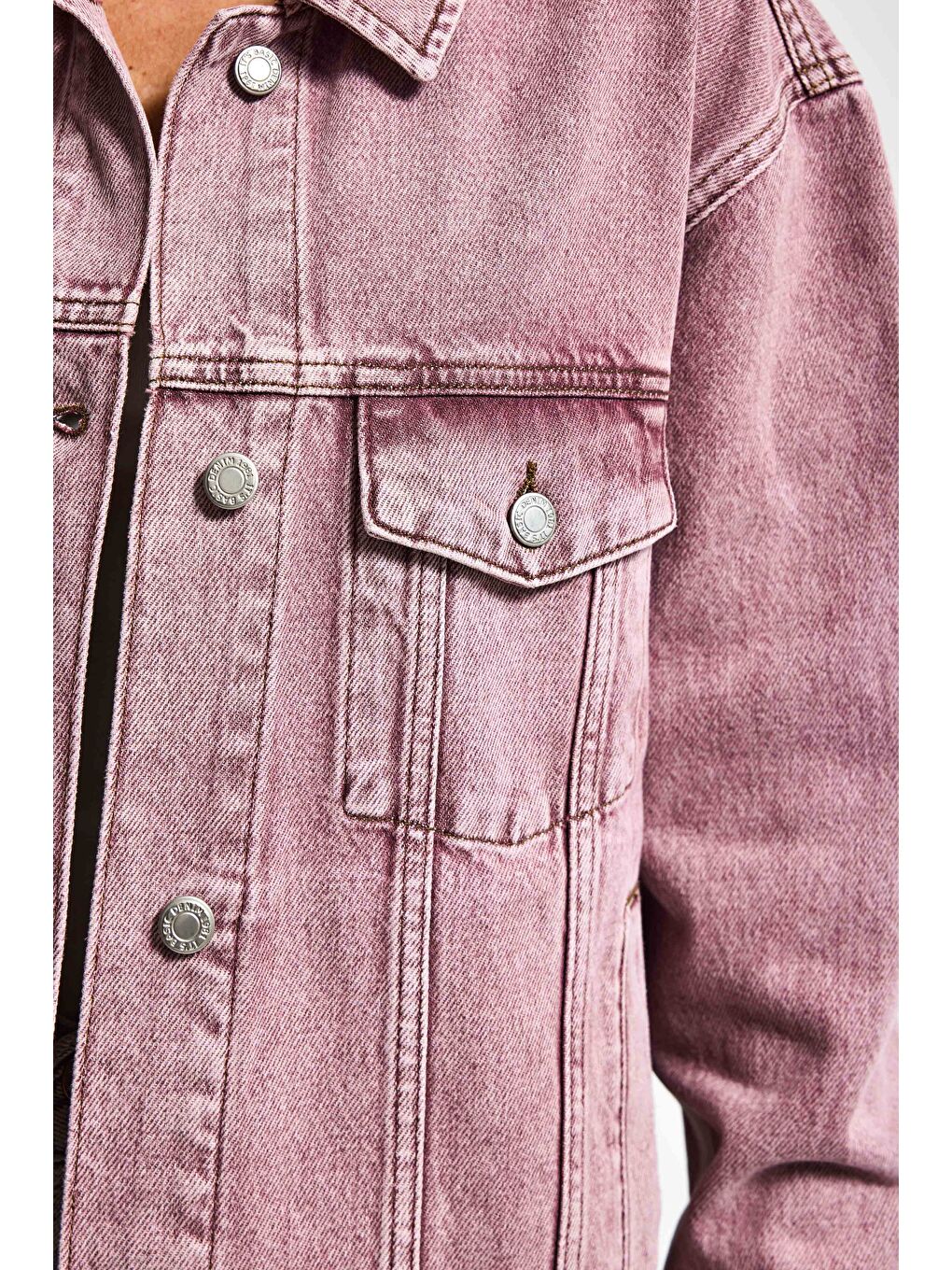 Kadın Lila 3s6-98 Oversize Özel Yıkamalı Bol Kesim Denim Ceket-4