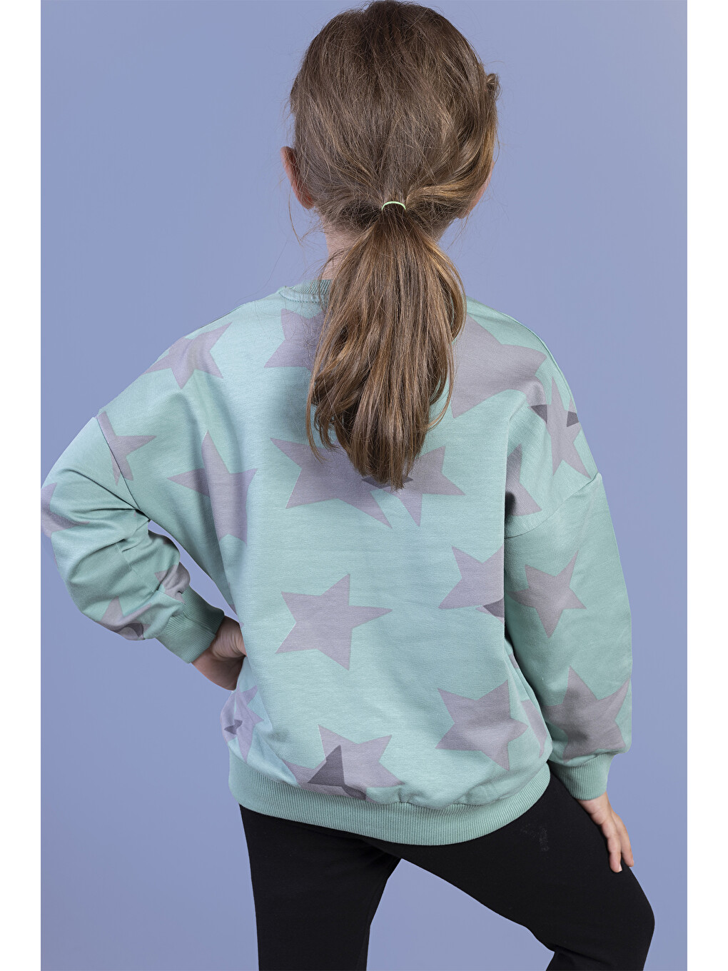 Yeşil Kız Çocuk Kanguru Cepli Baskılı Sweatshirt-1