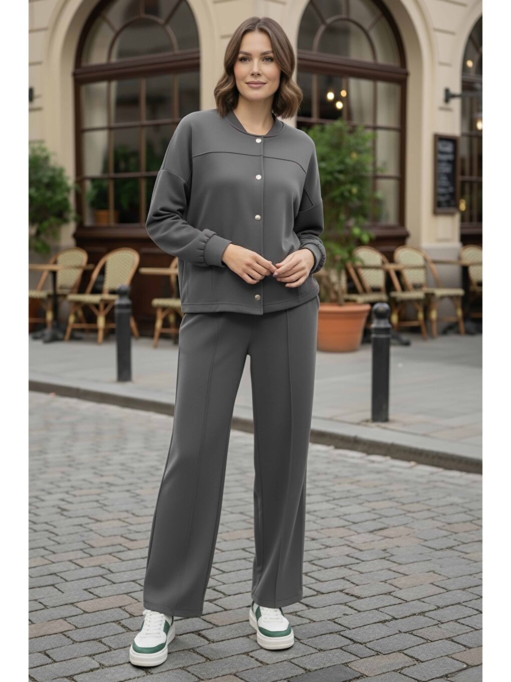 Gri Çıtçıtlı Modaal İkili Takım Füme - 28061-FUME