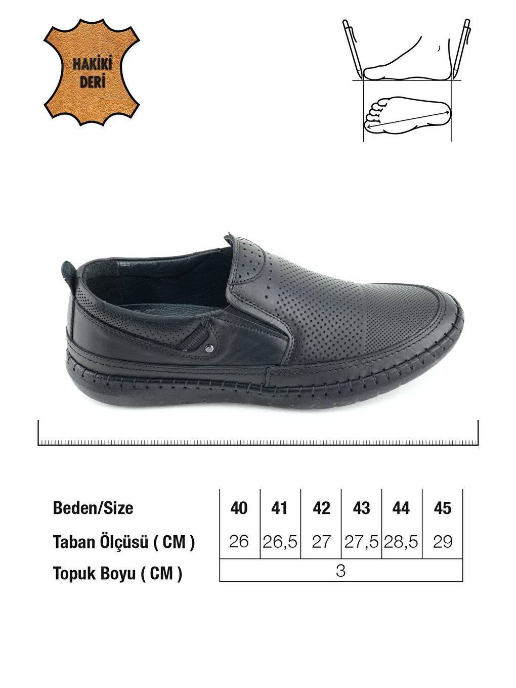 Siyah Erkek Yazlık İç Dış Hakiki Deri Ortopedik Rahat Taban Boğazdan Lastikli Esnek Günlük Ayakkabı-1