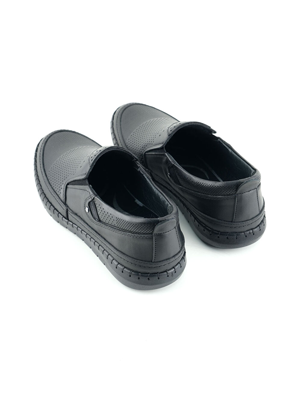 Siyah Erkek Yazlık İç Dış Hakiki Deri Ortopedik Rahat Taban Boğazdan Lastikli Esnek Günlük Ayakkabı-3