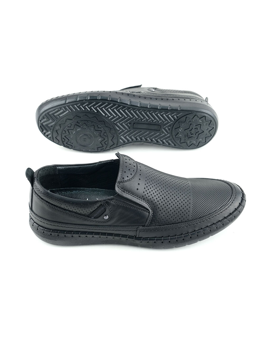 Siyah Erkek Yazlık İç Dış Hakiki Deri Ortopedik Rahat Taban Boğazdan Lastikli Esnek Günlük Ayakkabı-4