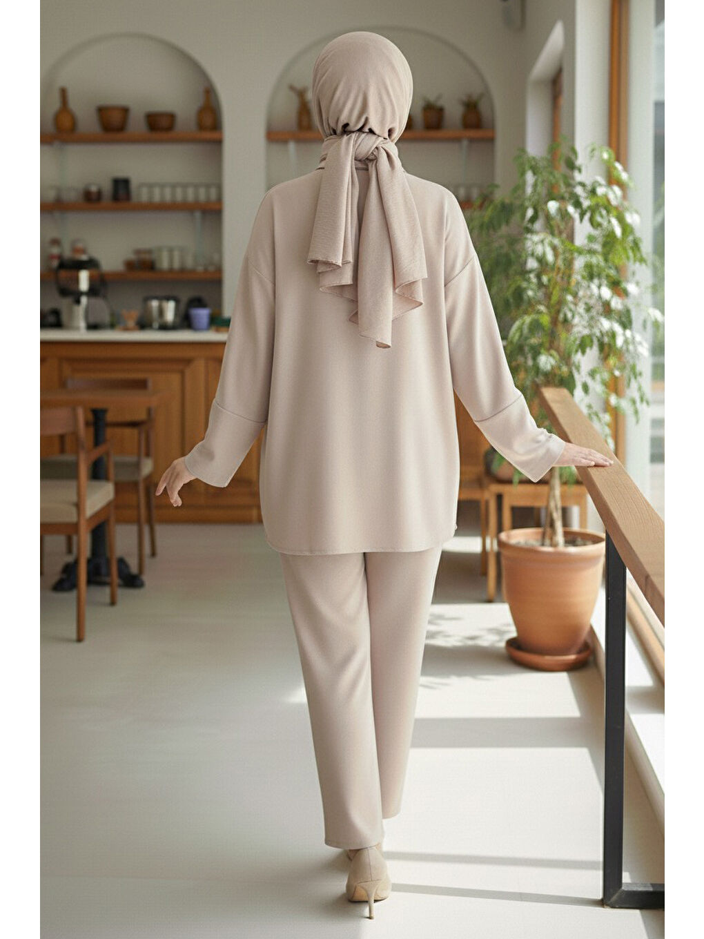 Ekru Geniş Kollu Modaal İkili Takım Krem - 28059-KREM-4