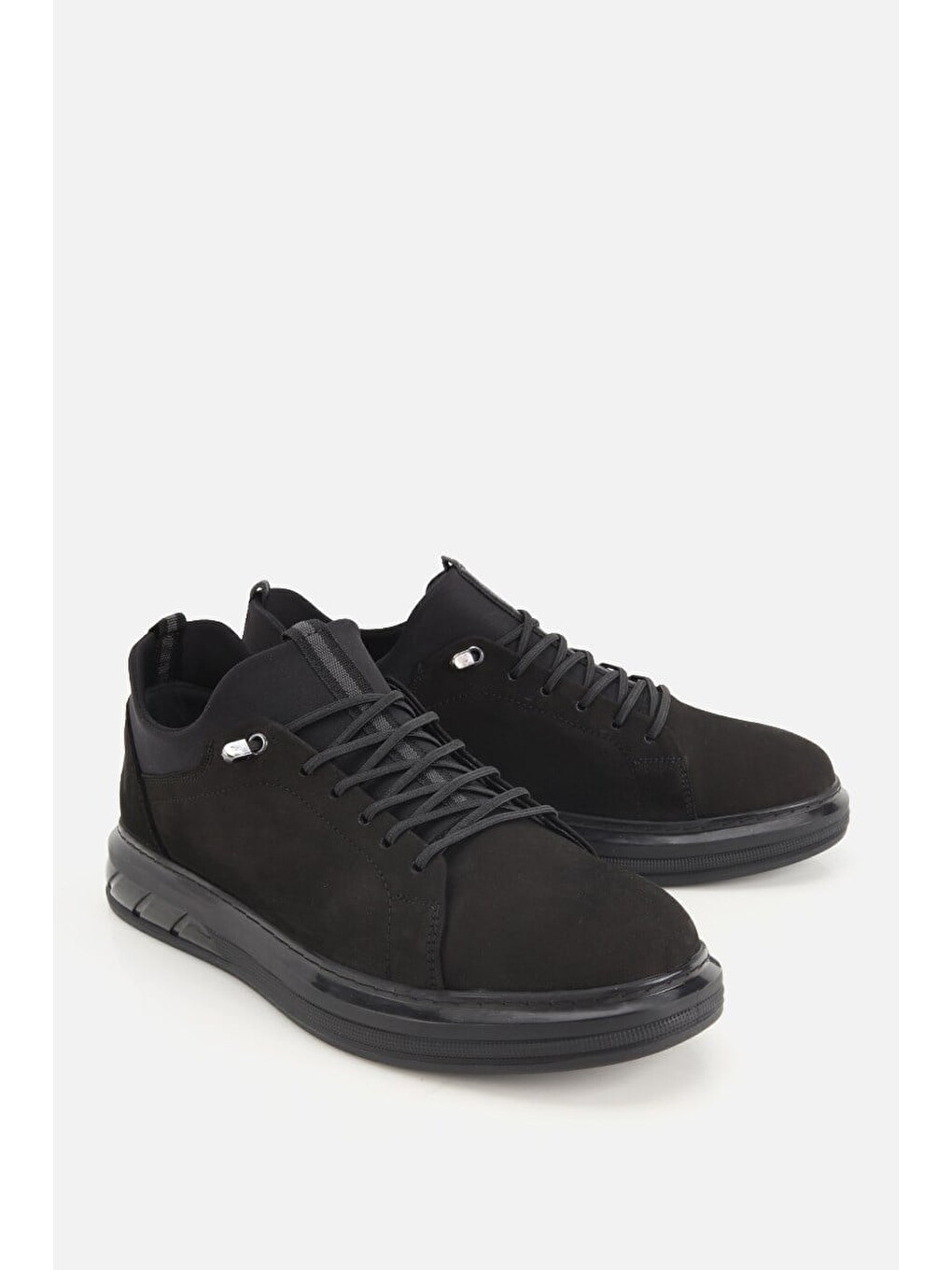 Erkek Siyah Nubuk Deri Bağcıklı Sneaker-1