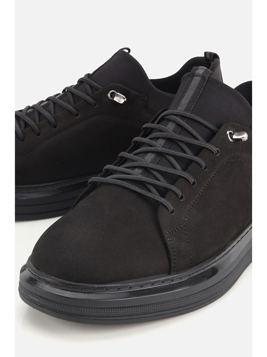 Erkek Siyah Nubuk Deri Bağcıklı Sneaker-2