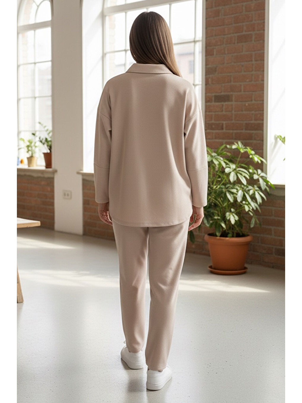 Ekru Geniş Kollu Modaal İkili Takım Krem - 28059-KREM-5