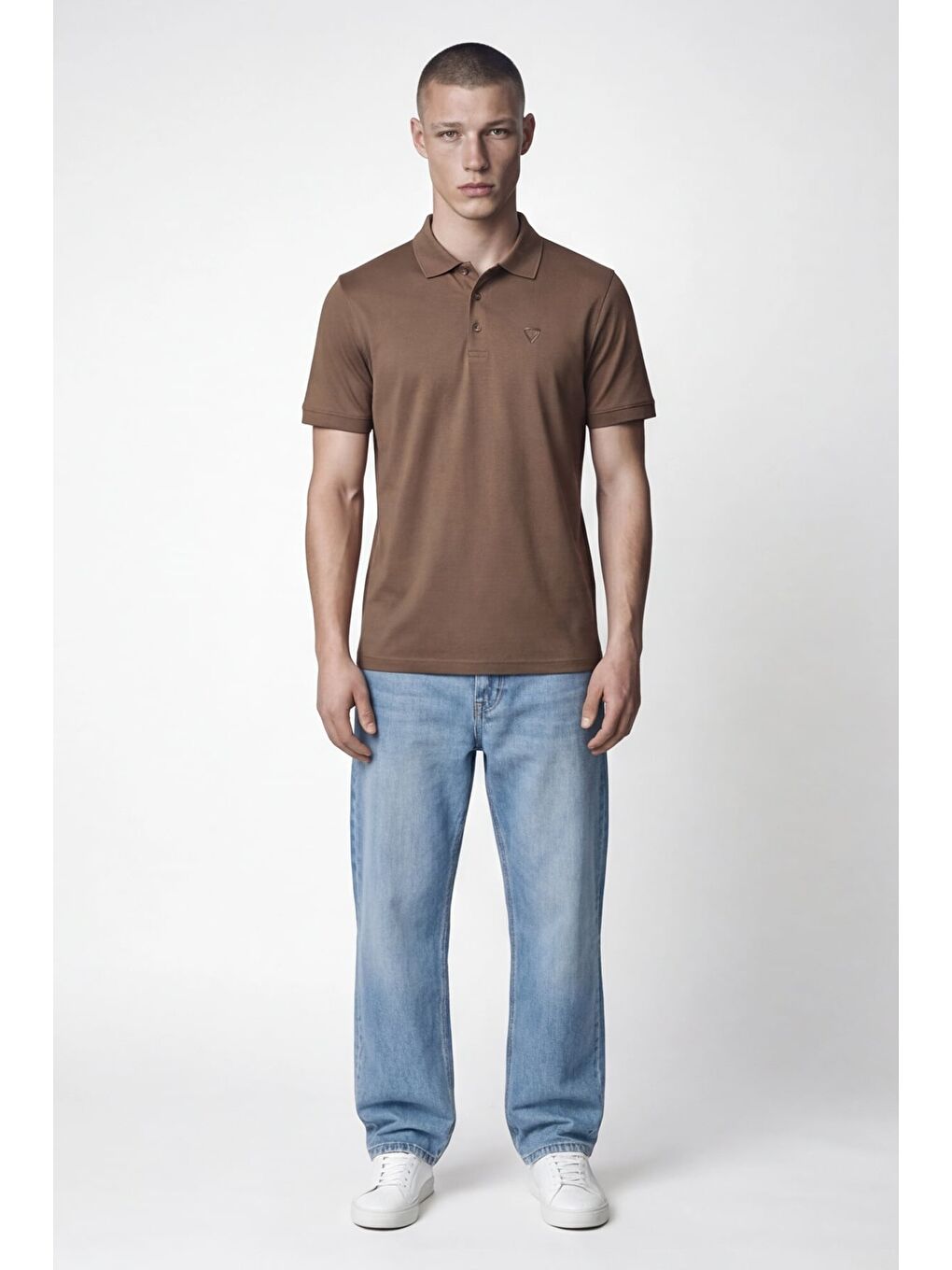 Kahverengi Giotelli Erkek Kahve Dar Kesim Slim Fit %100 Pamuk Kısa Kollu Düğmeli Polo Yaka Tişört-1