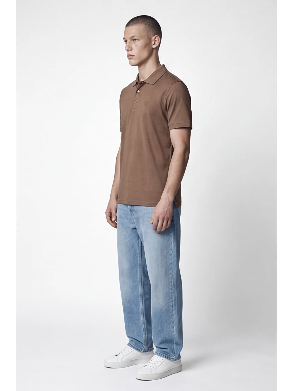 Kahverengi Giotelli Erkek Kahve Dar Kesim Slim Fit %100 Pamuk Kısa Kollu Düğmeli Polo Yaka Tişört-2