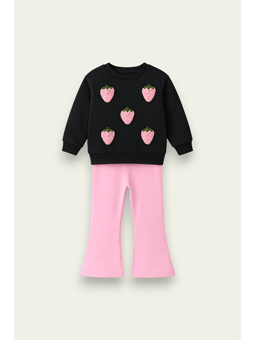 Pembe Kız Çocuk Çilek Örgülü Çocuk Takımı 3-10 Yaş 12139