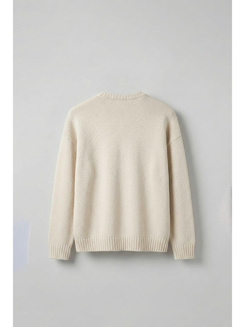 Erkek Oversize Essential Örme Kazak %100 Pamuk Bej-6