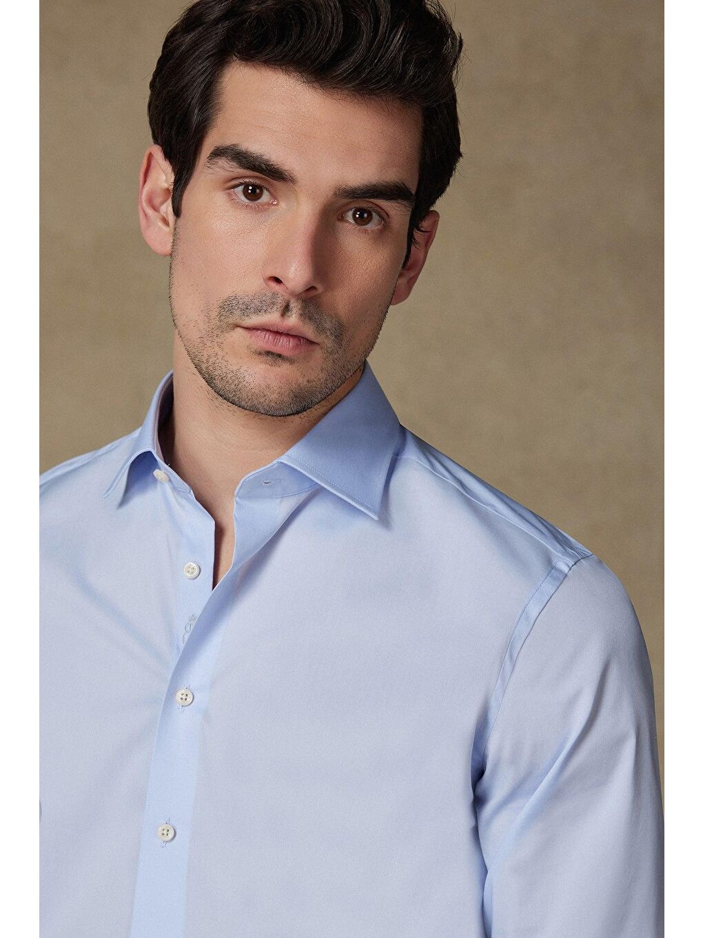 Enzo Poplin Stretch Pamuk Karışımlı Slim Fit Açık Mavi Klasik Yaka Erkek Düz Gömlek-3