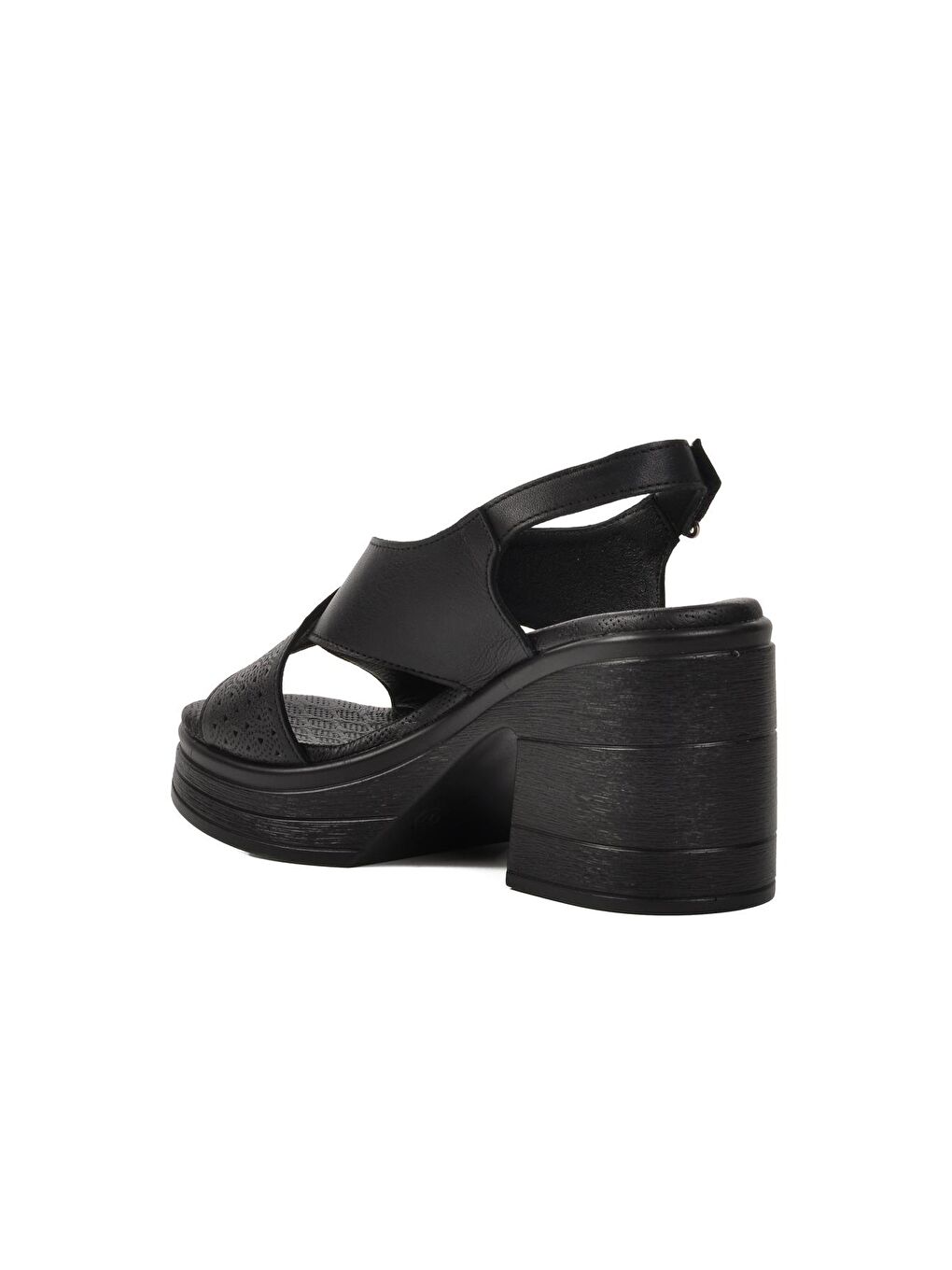 Siyah Hakiki Deri Kadın Topuklu Sandalet 523001-3