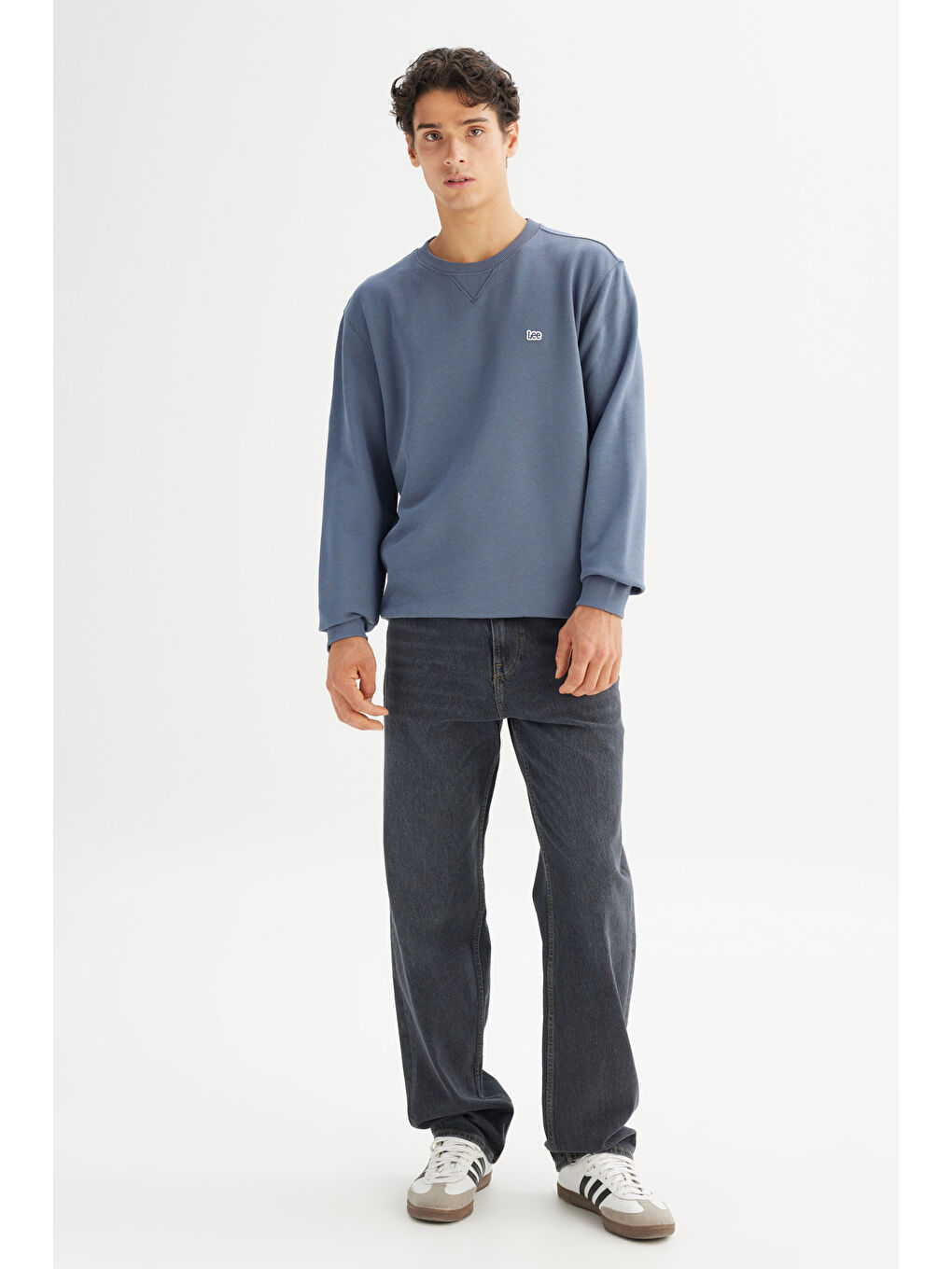 Regular Fit Normal Kesim %100 Pamuk Bisiklet Yaka İçi Polarlı İndigo Sweatshirt-1