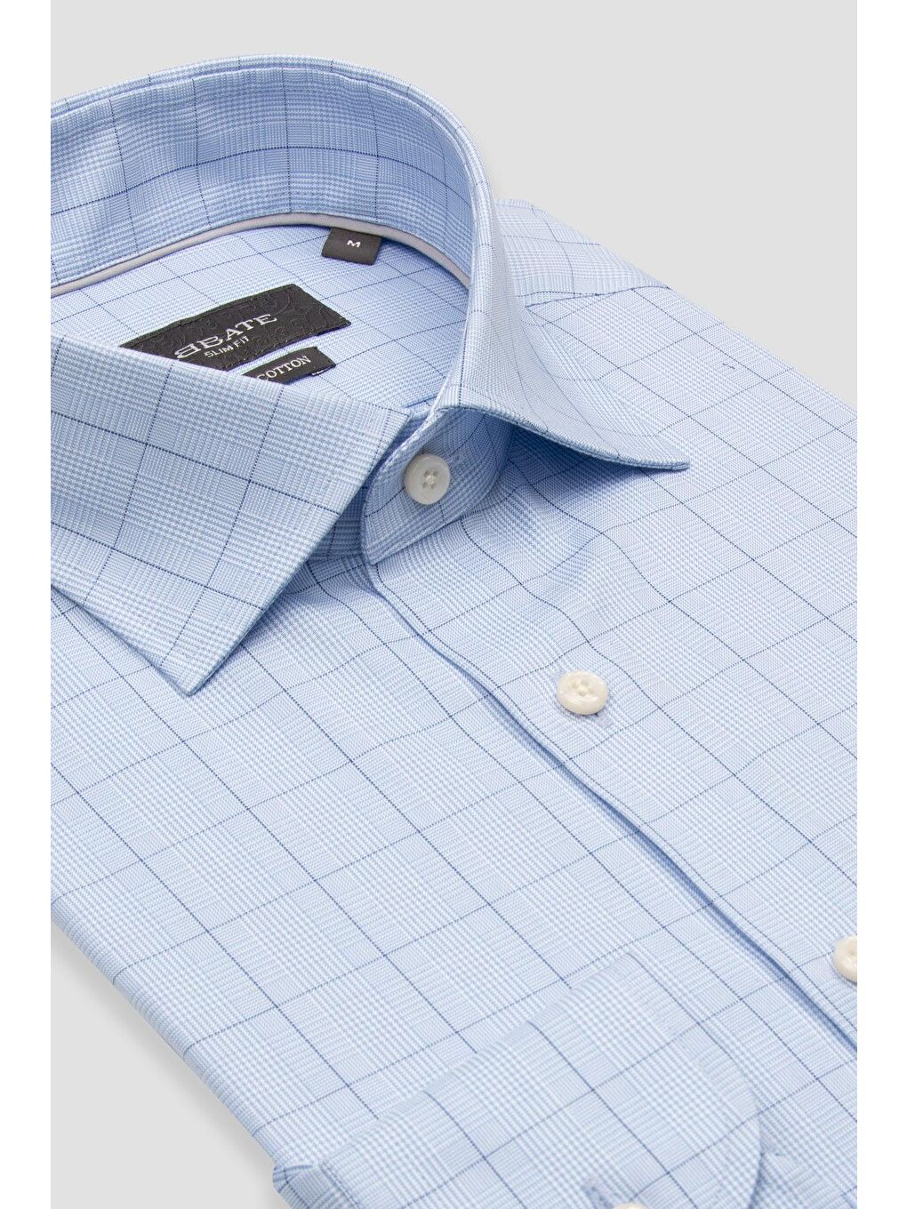 Donatello Poplin Pamuklu Slim Fit Açık Mavi Klasik Yaka Erkek Kareli %100 Pamuk Gömlek-1