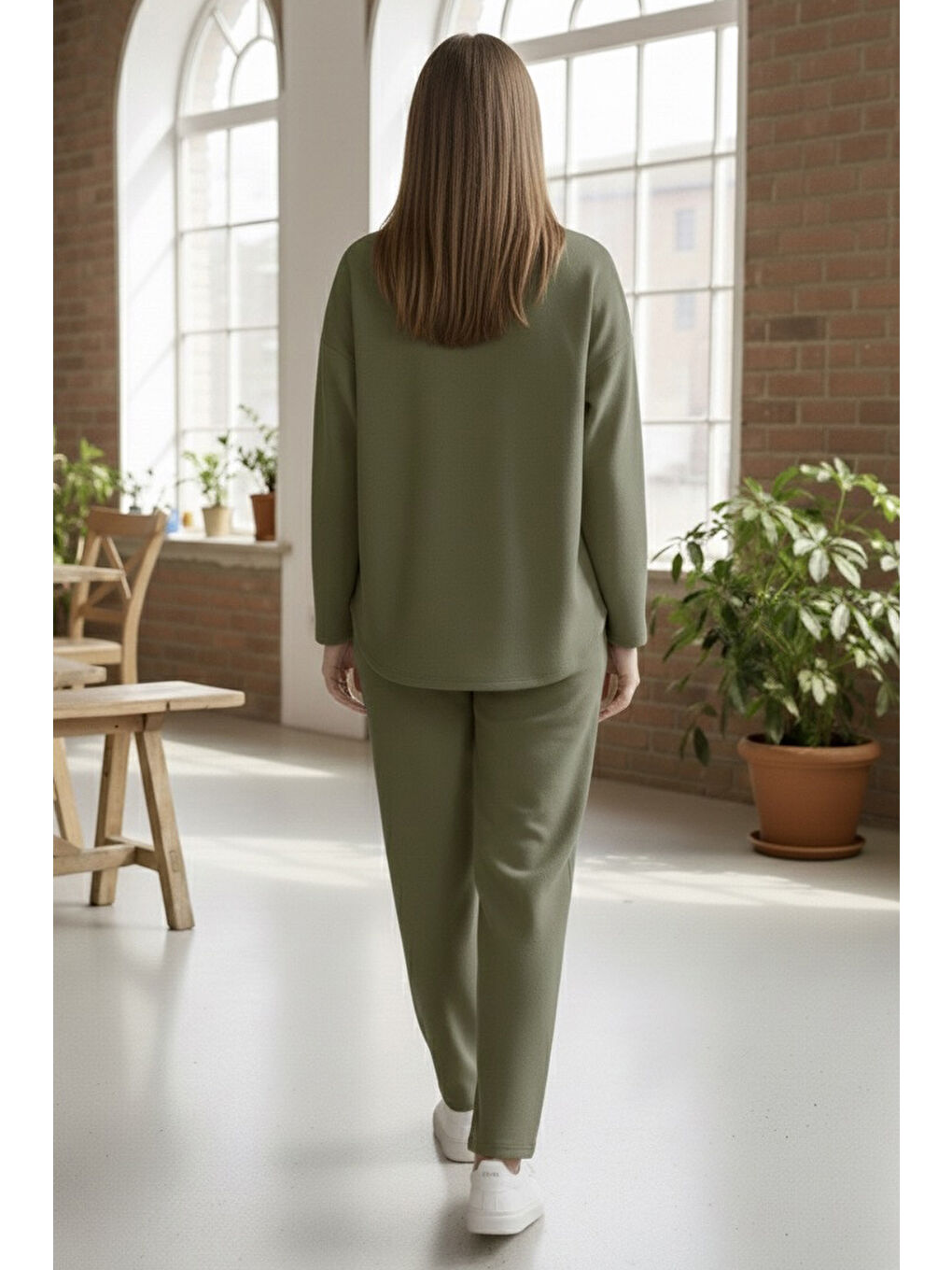 Geniş Kollu Modaal İkili Takım Haki - 28059-HAKI-2