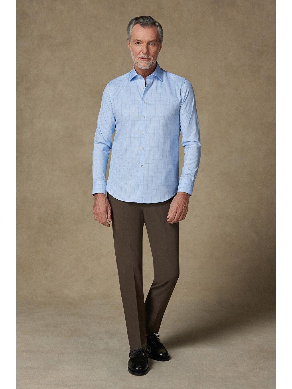 Donatello Poplin Pamuklu Slim Fit Açık Mavi Klasik Yaka Erkek Kareli %100 Pamuk Gömlek-2