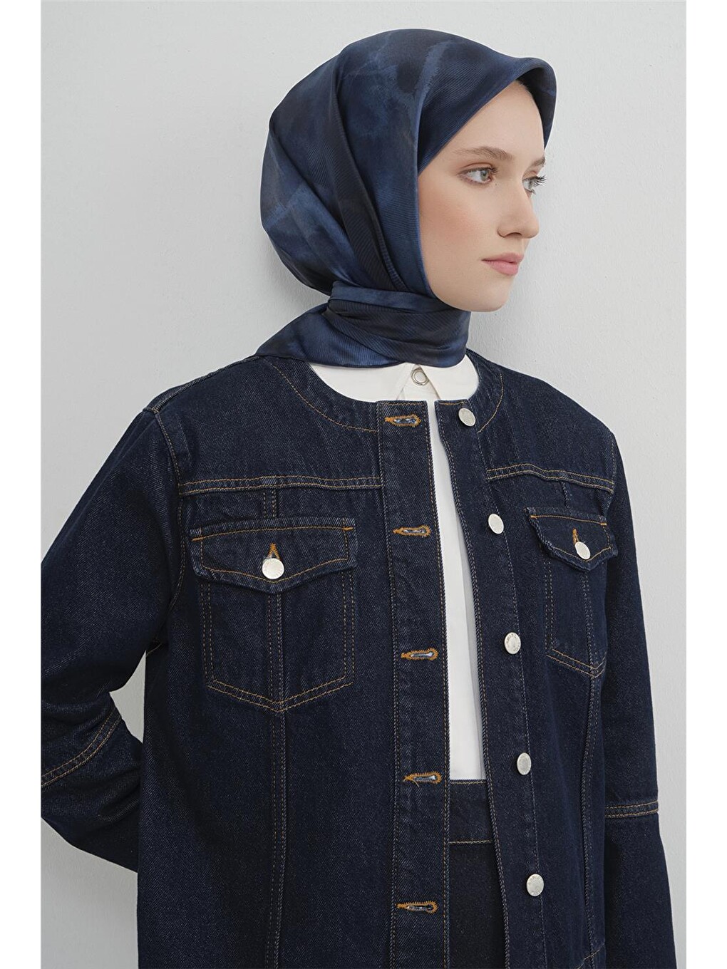 Lacivert Saf İpek Twill Eşarp 9501d 86