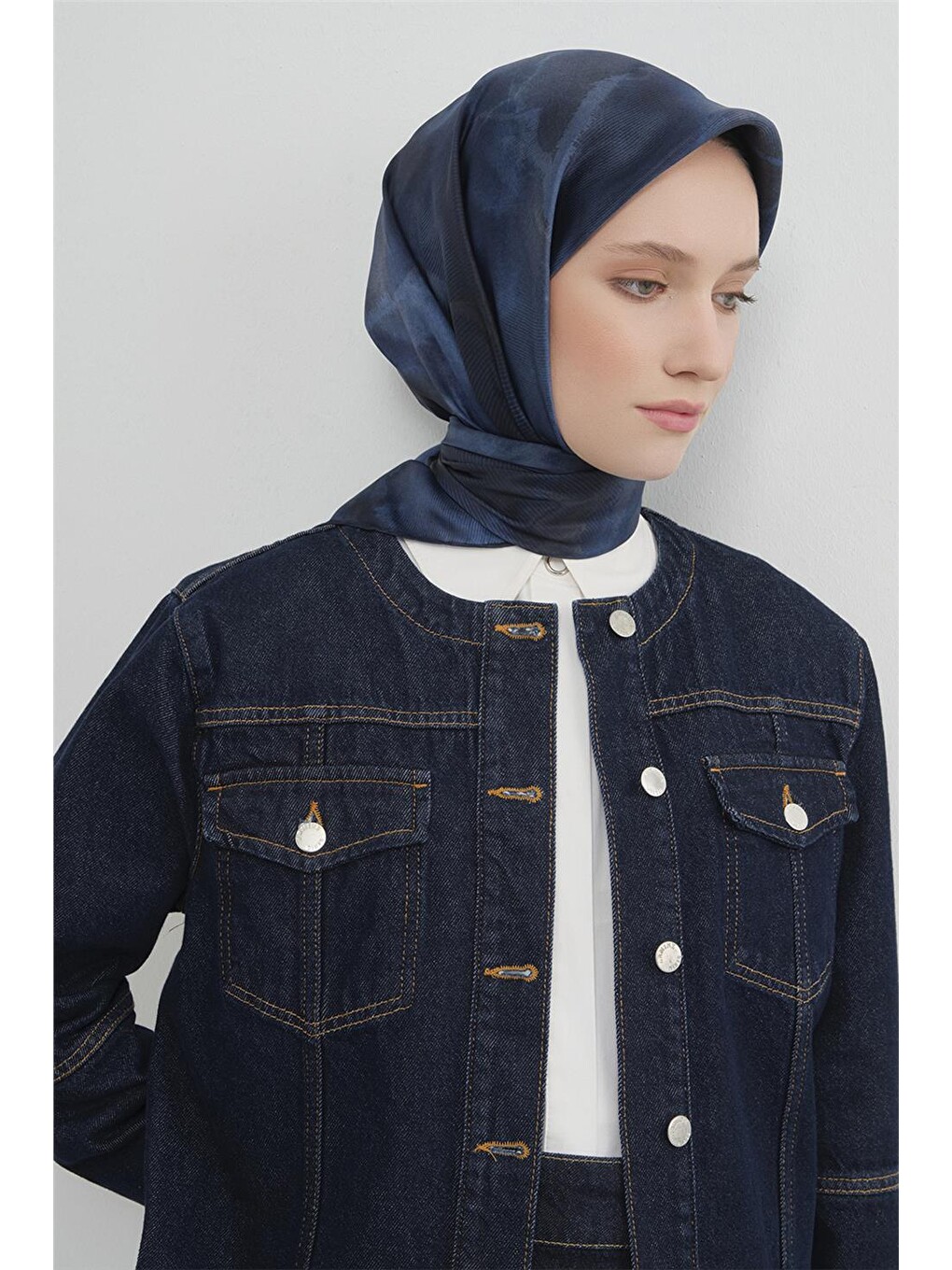 Lacivert Saf İpek Twill Eşarp 9501d 86-1