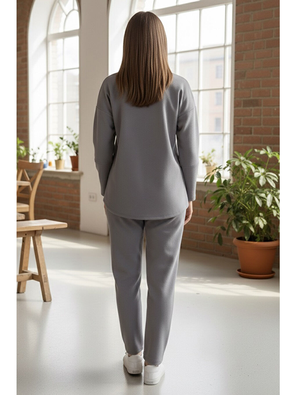 Gri Geniş Kollu Modaal İkili Takım Füme - 28059-FUME-2