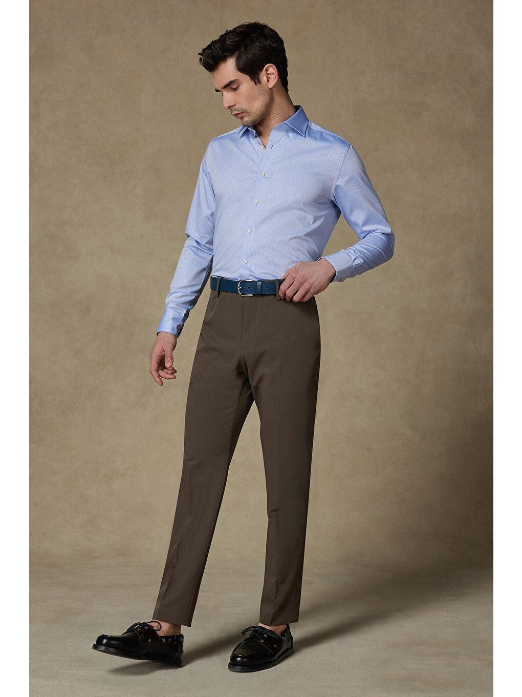 Donatello Armür Pamuklu Slim Fit Açık Mavi Klasik Yaka Erkek Desenli %100 Pamuk Gömlek-2