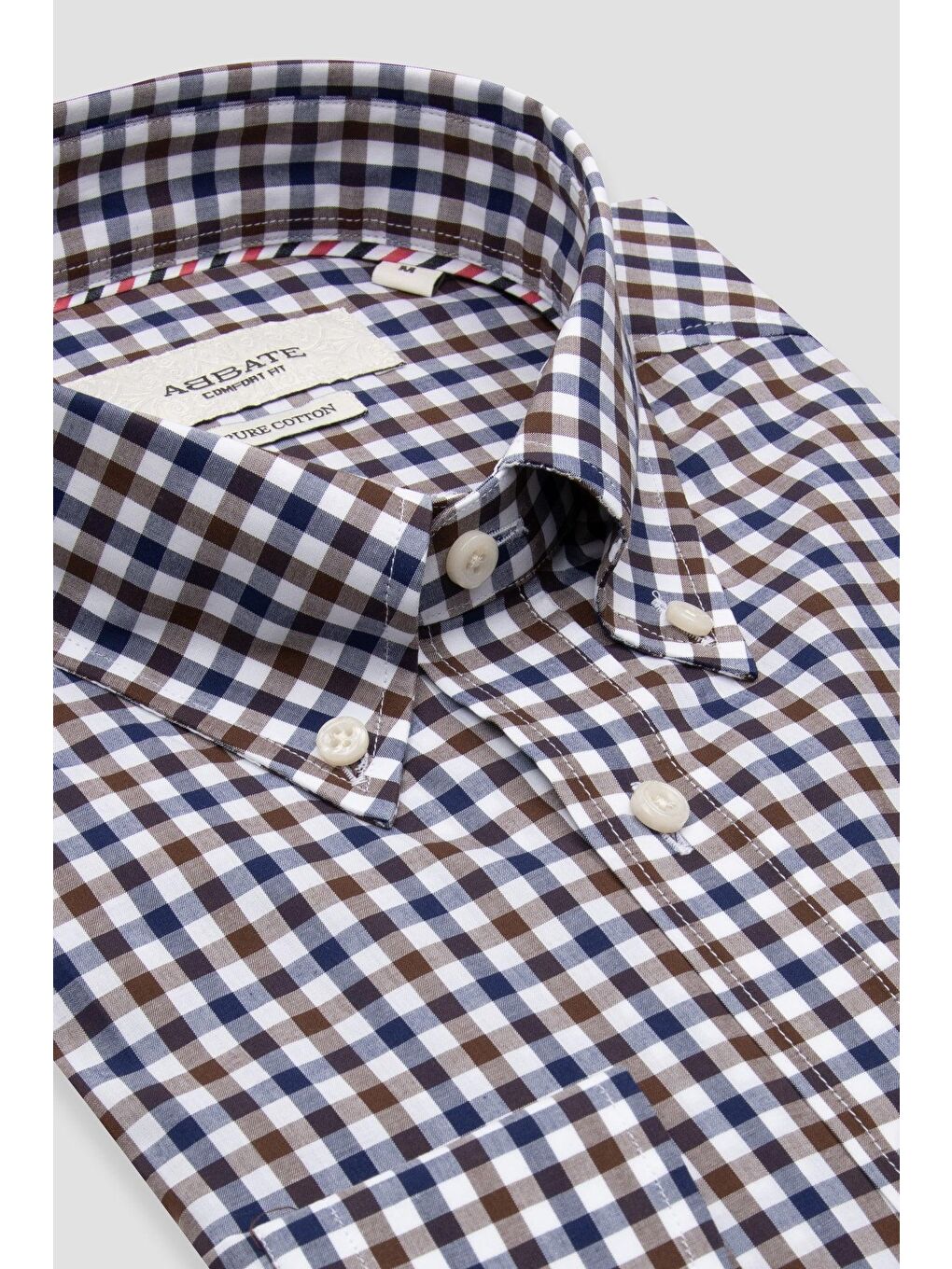 Dante Poplin Pamuklu Comfort Fit Kahverengi Düğmeli Yaka Erkek Kareli %100 Pamuk Gömlek-1