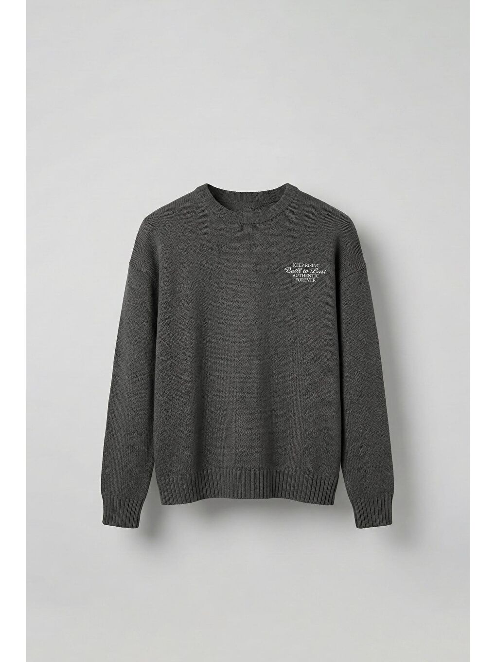 Erkek Oversize Essential Örme Kazak %100 Pamuk Gri-5