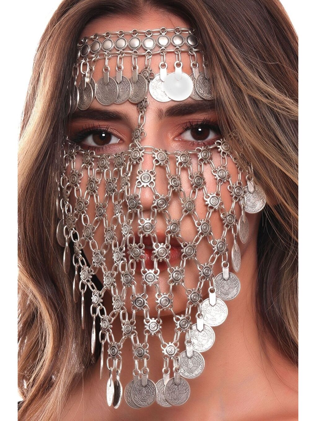 Gri Kadın Antik Gümüş Kaplama Ayarlanabilir El Yapımı Peçe-1