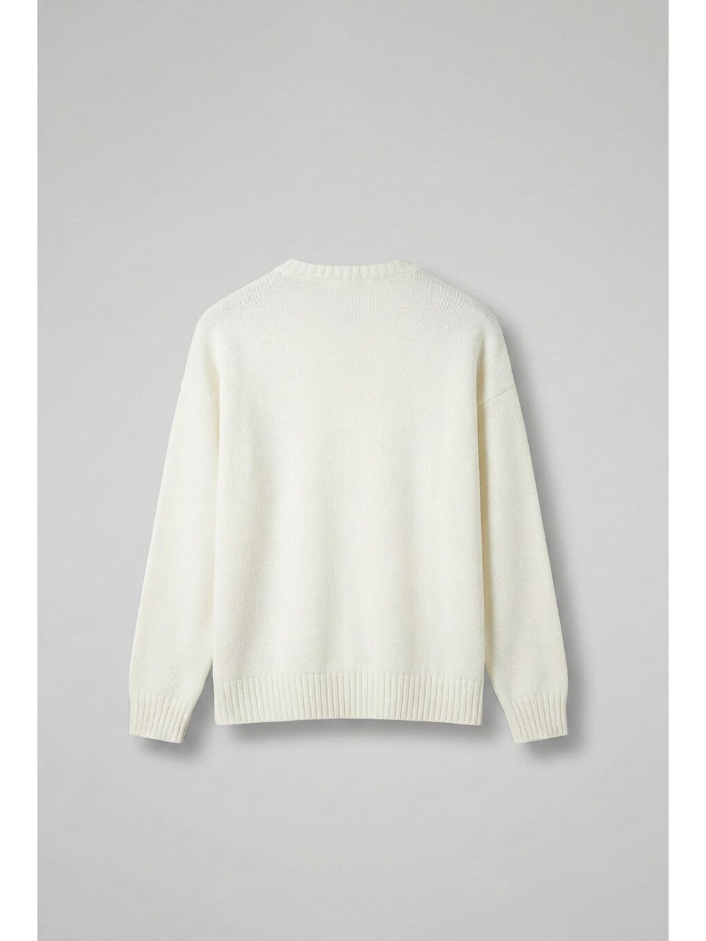 Erkek Oversize Essential Örme Kazak %100 Pamuk Ekru-1