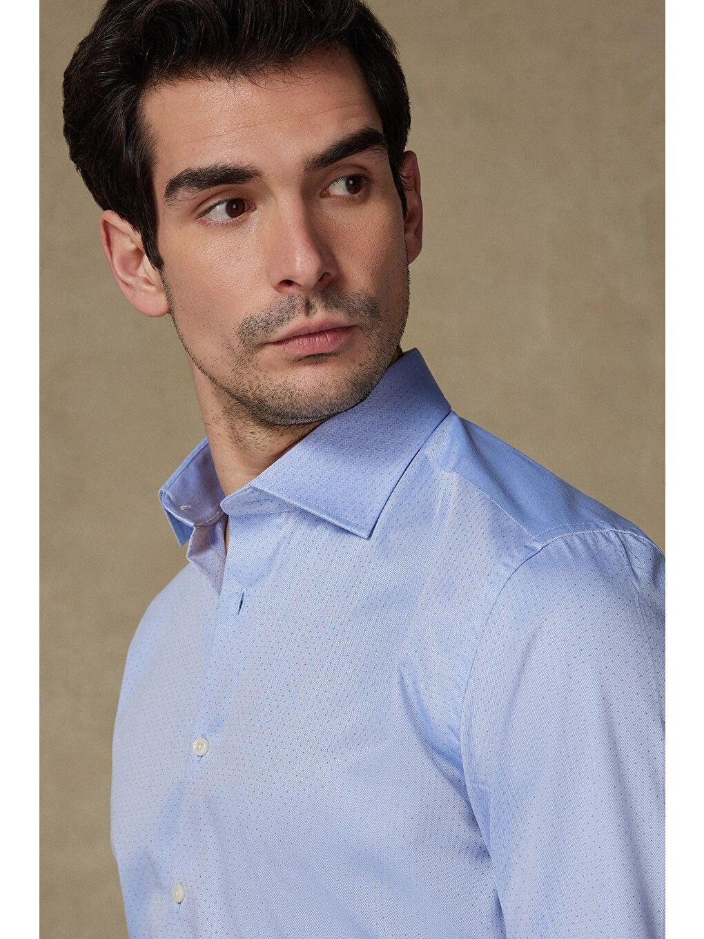 Donatello Armür Pamuklu Slim Fit Açık Mavi Klasik Yaka Erkek Desenli %100 Pamuk Gömlek-3