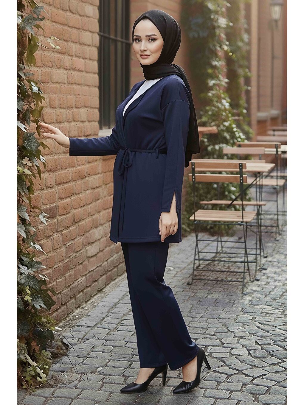 Ceket Pantolon Bluz Modal Üçlü Takım Lacivert - 28046-LACIVERT