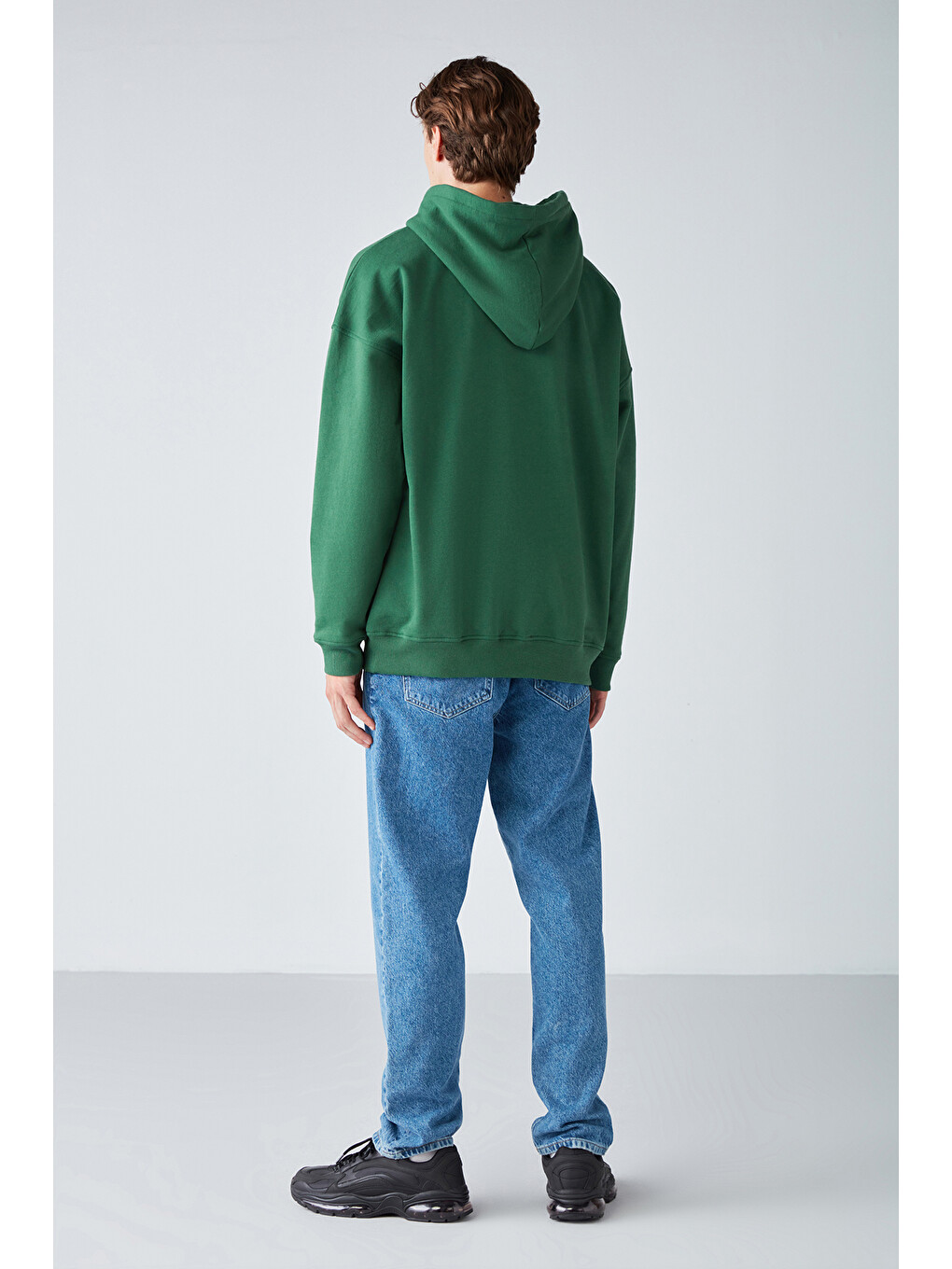 Steve Erkek Yumusaçık Kumaşlı Kordonlu Oversize Kapüşonlu Kanguru Cepli Yeşil Sweatshirt-5