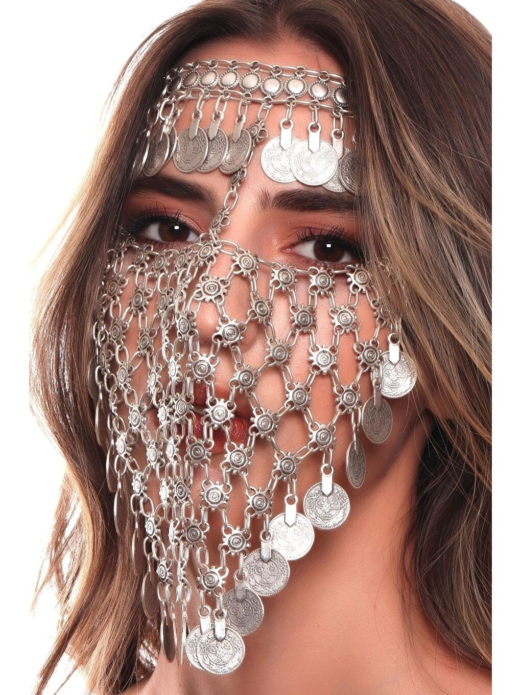 Gri Kadın Antik Gümüş Kaplama Ayarlanabilir El Yapımı Peçe-3