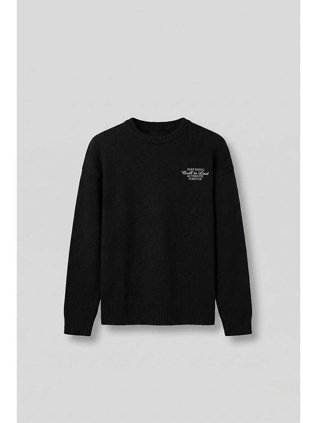 Erkek Oversize Essential Örme Kazak %100 Pamuk Siyah-5